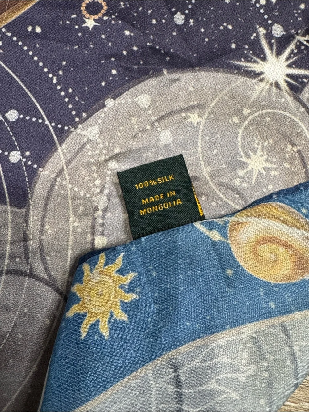 Silk Celestial Moon & Stars Scarf - Navy and Gold 1091